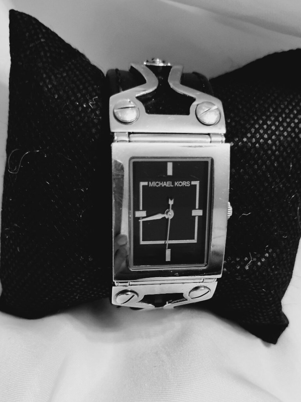 Michael Kors Silver Tone Watch With Leather Bracelet